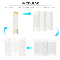 HOMCOM Biombo de 6 Paineis Separador de Ambientes Dobrável 242x170cm Divisória de Habitações de Fibra de Papel Branco(m-7)