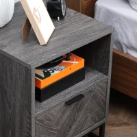 HOMCOM Mesa de Cabeceira com 1 Gaveta Prateleira Aberta e Pés de Aço para Dormitório Estilo Moderno 40x40x52cm Cinza Escuro(m-7)