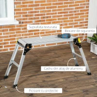 DURHAND Platforma de lucru pliabila pentru treburile casnice cu 4 picioare de protectie, aliaj de aluminiu, 128x41x60 cm, argintiu(m-4)