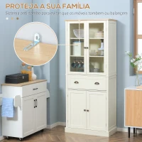 HOMCOM Armário de Cozinha com 2 Portas de Vidro 1 Gaveta e Prateleira Ajustável Móvel Auxiliar de Cozinha 76x40x182,5cm Creme(m-7)