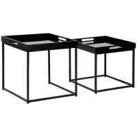 HOMCOM Set de 2 masute moderne, mese stivuibile patrate cu cadru de otel si efect lucios pentru sufragerie, negru(m-1)