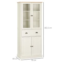 HOMCOM Armário de Cozinha com 2 Portas de Vidro 1 Gaveta e Prateleira Ajustável Móvel Auxiliar de Cozinha 76x40x182,5cm Creme(m-3)