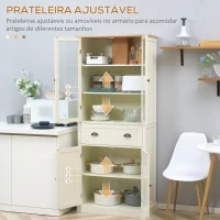 HOMCOM Armário de Cozinha com 2 Portas de Vidro 1 Gaveta e Prateleira Ajustável Móvel Auxiliar de Cozinha 76x40x182,5cm Creme(m-6)
