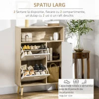 HOMCOM Pantofar cu 2 usi rabatabile si dulap, reglabil, natural, alb(m-4)