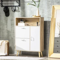 HOMCOM Pantofar cu 2 usi rabatabile si dulap, reglabil, natural, alb(m-10)