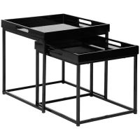 HOMCOM Set de 2 masute moderne, mese stivuibile patrate cu cadru de otel si efect lucios pentru sufragerie, negru(m-11)