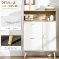 HOMCOM Pantofar cu 2 usi rabatabile si dulap, reglabil, natural, alb(m-6)