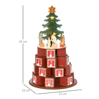 HOMCOM Calendar Advent de Craciun din lemn, cu lumini LED, pentru copii si adulti, rosu si verde(m-3)