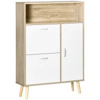HOMCOM Pantofar cu 2 usi rabatabile si dulap, reglabil, natural, alb(m-1)