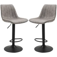 HOMCOM Set de 2 scaune de bar in stil industrial cu spatar din microfibra, suport pentru picioare si inaltime reglabila gri(m-11)