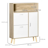 HOMCOM Pantofar cu 2 usi rabatabile si dulap, reglabil, natural, alb(m-3)