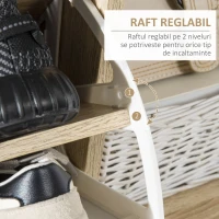 HOMCOM Pantofar cu 2 usi rabatabile si dulap, reglabil, natural, alb(m-5)
