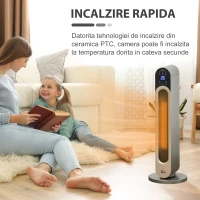 HOMCOM Incalzitor electric oscilant cu 3 moduri de incalzire cu temperatura reglabila si telecomanda, din ABS, Φ25x73,5 cm, argintiu(m-5)