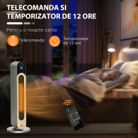 HOMCOM Incalzitor electric oscilant cu 3 moduri de incalzire cu temperatura reglabila si telecomanda, din ABS, Φ25x73,5 cm, argintiu(m-8)
