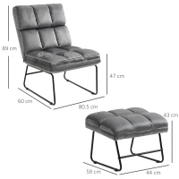 HOMCOM Scaun decorativ cu otoman, scaun de citit din catifea cu cadru de otel pentru sufragerie, dormitor si biroul de acasa(m-3)