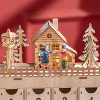 HOMCOM Calendar Advent de Craciun din lemn, cu lumini LED, pentru copii si adulti, natural(m-9)