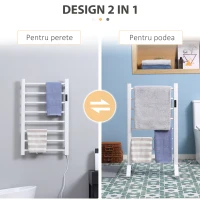 HOMCOM Incalzitor electric pentru prosoape , cu 8 bare cu temporizator incorporat si indicatoare LED, otel carbon, alb(m-4)