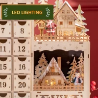 HOMCOM Calendar Advent de Craciun din lemn, cu lumini LED, pentru copii si adulti, natural(m-4)