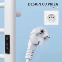 HOMCOM Incalzitor electric pentru prosoape , cu 8 bare cu temporizator incorporat si indicatoare LED, otel carbon, alb(m-9)