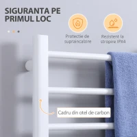 HOMCOM Incalzitor electric pentru prosoape , cu 8 bare cu temporizator incorporat si indicatoare LED, otel carbon, alb(m-7)