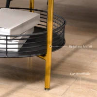 HOMCOM Stolik 2 w 1 w Stylu Industrialnym, Taca Serwująca + Stolik Pomocniczy, 1 Półka, Stal, Złoto + Czarny(m-7)