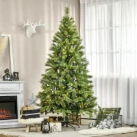 HOMCOM Pom de Craciun artificial cu ramuri realiste, 908 de varfuri si 350 de lumini LED albe calde, decor de Craciun, verde(m-2)