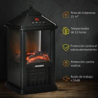 HOMCOM Chimenea Eléctrica 700W/1000W Calentador con Llama Realista Pantalla LED y Control Remoto 16x16x31 cm Negro(m-6)