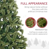 HOMCOM Pom de Craciun artificial cu ramuri realiste, 908 de varfuri si 350 de lumini LED albe calde, decor de Craciun, verde(m-7)