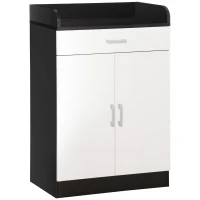 HOMCOM Dulap cu sertar si raft reglabil, din MDF, 60x40x90cm, Alb Negru(m-1)