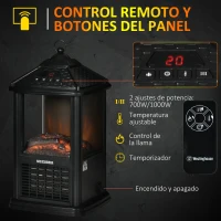 HOMCOM Chimenea Eléctrica 700W/1000W Calentador con Llama Realista Pantalla LED y Control Remoto 16x16x31 cm Negro(m-7)