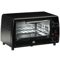 HOMCOM Cuptor electric 10L temperatura reglabila si temporizator, grila si tava incluse, 750 W, 36,5x26x22cm, negru(m-1)