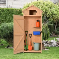 Outsunny® Gartenhaus Gerätehaus Geräteschuppen mit Fachböden Asphaltdach Fenster Holz Natur 77 x 54,2 x 179 cm(m-2)