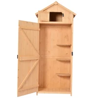 Outsunny® Gartenhaus Gerätehaus Geräteschuppen mit Fachböden Asphaltdach Fenster Holz Natur 77 x 54,2 x 179 cm(m-1)