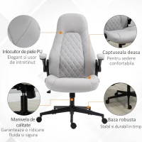 Vinsetto Scaun de birou din piele PU, reglabil pe inaltime, functie de inclinare, roti pivotante, gri deschis, 67 x 70 x 112-122 cm(m-8)