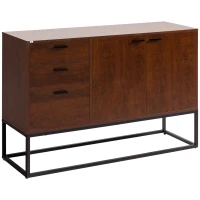 HOMCOM Dulap tip bufet rustic, dulap de bucatarie cu usi, 3 sertare si rafturi reglabile pentru living, sufragerie, maro(m-1)
