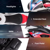 HOMCOM Motocicleta electrica pentru copii BMW HP4 cu licenta cu 3 roti 6V Motocicleta alimentata cu baterii cu muzica pentru fete baieti 18 - 60 luni, rosu(m-8)