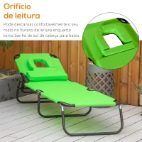 Outsunny Espreguiçadeira Dobrável com Encosto Ajustável em 4 Posições Espreguiçadeira de Jardim com Almofada Estrutura de Aço Tecido Oxford para Acampamento Praia Terraço 190x56x28cm Verde(m-7)