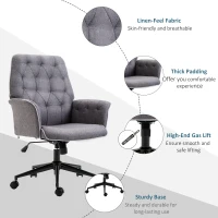 HOMCOM Linen Office Chair, Mid Back Computer Desk Chair with Adjustable Height, Grey(m-6)