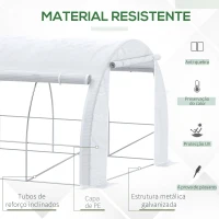 Outsunny Estufa Tipo Túnel de Jardim 6x3x2m com Porta Enrolável 12 Janelas Cobertura de PE 140g/m² e Metal Galvanizado para Cultivos de Plantas Verduras Branco(m-4)