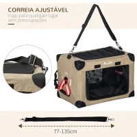 PawHut Mochila Transportadora para Cães e Gatos Pequenos  Dobrável com Almofada Removível e Correia 48,5x33,5x33cm Cáqui Preto(m-6)