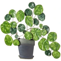 HOMCOM Decoración de Pared de Metal 3D de Planta con Maceta Adorno de Pared Metálico para Salón 46x38 cm Verde y Negro(m-11)