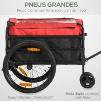HOMCOM Reboque de Bicicleta para Carga 40kg Carrinho de Transporte com Bandeira Guiador Desmontável Estrutura de Aço e Refletores 130x64x103cm Preto e Vermelho(m-6)