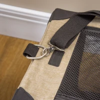 PawHut Mochila Transportadora para Cães e Gatos Pequenos  Dobrável com Almofada Removível e Correia 48,5x33,5x33cm Cáqui Preto(m-8)