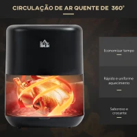 HOMCOM Fritadeira sem Óleo 3L Fritadeira de Ar Quente 1300W com 12 Programas Tela LED Tátil Temporizador Temperatura Ajustável e Cesta Antiaderente 29,5x23,8x30,3cm Preto(m-7)
