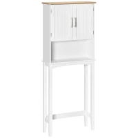 kleankin Armário sobre Sanita Armário Alto para Lavanderia com Armário e Prateleira de Armazenamento 64x22x165cm Branco(m-10)