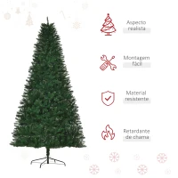 HOMCOM Árvore de Natal Artificial 240cm Ignífuga com 1499 Ramas com 2 Tipos de Pontas de PVC e Base de Aço Decoração de Natal para Interiores Verde(m-4)