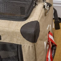 PawHut Mochila Transportadora para Cães e Gatos Pequenos  Dobrável com Almofada Removível e Correia 48,5x33,5x33cm Cáqui Preto(m-9)