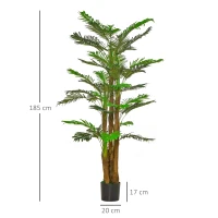 Outsunny Palmier Artificiel H.1,85 m Arbre Artificiel Tronc Branches Lichen Feuilles Grand réalisme Pot Inclus(m-3)