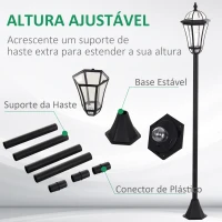 Outsunny Conjunto de Candeeiros Solares de Jardim com Luzes LED Branca 3500K Impermeável IP44 Sensor de Noite 2 Candeeiros de Exterior para Terraço Pátio 18,5x18,5x129cm Preto(m-4)