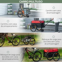 HOMCOM Reboque de Bicicleta para Carga 40kg Carrinho de Transporte com Bandeira Guiador Desmontável Estrutura de Aço e Refletores 130x64x103cm Preto e Vermelho(m-4)